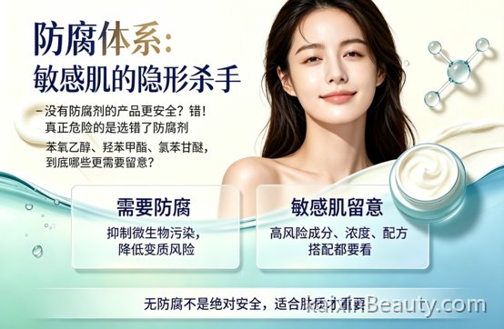 《防腐体系：敏感肌的“隐形杀手”》——传统防腐剂的风险成分、无防腐体系（多元醇替代）、如何判断产品是否“干净”