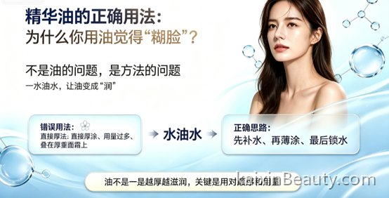 《精华油的正确用法：为什么你用油觉得“糊脸”？》——不是油的问题，是方法的问题——水油水，让油变成“润”